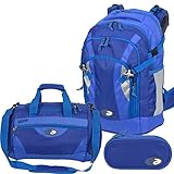 Yzea 3 Teile Set Schulrucksack wächst mit, Schulranzen PRO ACE Take it Easy Ergo Ranzen McNeill Sporttasche Etui Box (Blau ( Marina ))