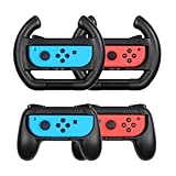 Lioncast Lenkrad & Griff für Nintendo Switch, Doppelpack Lenkräder & Doppelpack Handgriffe, Aufsätze für Nintendo Switch Joy-Con Controller in Schwarz, Nintendo Switch Wheels, Switch Zubehö