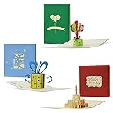 Geburtstagskarten 3er Set, Gutscheine, Glückwunsch Karten, 3D Pop-Up-Karten, Grußkarten, Geschenkkarten, Geschenk-Box, Torte mit Kerzen, Geburtstagsballons, Set 4