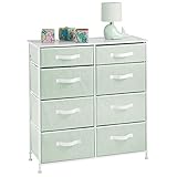 mDesign Kommode mit 8 Schubladen für Spielzeug und Kleidung – stabiler Schubladenschrank für das Kinderzimmer – Kleiderkommode aus Metall, Holz und Stoff – mintgrün/weiß