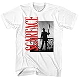 T-Shirt für Erwachsene, Scarface 1980er Jahre Gang Crime Classic Movie Red Logo Weiß, Weiß, XX-Larg