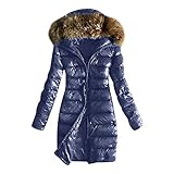 Daunenjacke Damen Winter Lang Warm Steppmantel Wintermantel Mit Kunstfell Kapuze Slim Fit ReißVerschluss üBergangsjacke Steppjacke Fleecejacke Outdoor Leichte Winterjacke Softshelljacke Mit T