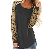 palatable Leopard Langarm Top für Frauen, Herbst T-Shirts für Frauen, Frauen Casual Color Block Langarm Pullover Tunika Top Loses H