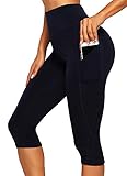 INSTINNCT Damen Doppeltaschen Sport Leggings 3/4 Yogahose Sporthose Laufhose Training Tights mit Handytasche Capris(normal) - Dunkelblau XL