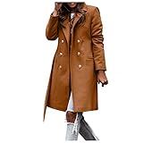 XUNN Damen Mantel Lang Winter Revers Zweireihiger Wollmantel Mit Gürtel Lange Wolljacke Trench Jacke Parka Overcoat Elegant Langarm Einfarbig Cardigan Slim Fit Blazer Anzugkragen Outw