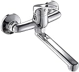 Beenle-Icey Küchenarmatur Wandarmatur Wandmontage Waschbeckenarmatur Einhebelmischer Wand Wasserhahn Einhebelmischer Wand Küchenarmatur 180 Drehbar Wandarmatur Wandmontage für Küche Chrom(Silber)