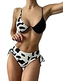 PURFANREE Damen Bikini Set Kuh Print Bügel Bikini Set Badeanzug Asymmetrisch Tie Side Badeanzug - - Larg