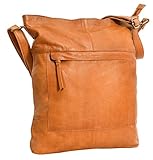 Gusti Ledertasche Damen - Maola Schultertasche Umhängetasche Handtasche Vintage Reißverschluss Senfgelb Braun L