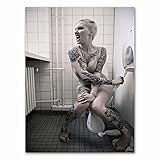 Reizvolle Sexy Tattoos Frau Auf Der Toilette Drucke Kunstwerk Leinwand Poster Moderne Nordic Bilder Malerei Badezimmer Toilette Bar Home Wall Decor,12X16I