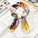 Aldevins&Granger Schal Damen New Blooming Flowers Print Square Schal Frauen Bandana Haarband Lady Head Wraps Weiblicher Schal Mode Halstuch 70Cm Grü