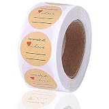 500 Stück Kraft Selbstgemacht mit Liebe Aufkleber Label Papier Abdichtung Aufkleber Etiketten Rund Selbstklebend Geschenkaufkleber Geschenksticker für Backen Geschenktüten H