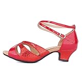 LIUM DY05 Damen Latein-Tanzschuhe, Peep-Toe, Pailletten, Ballsaal, Tanzschuhe, Abendschuhe, Hochzeitsschuhe, Abendschuhe, 5,5 cm, rote Gummisohle, dy05, Größe: 41