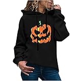 MOKBAY Halloween Damen Kapuzenpullover Lose Sporttops Casual Fun Print Pullover Lights Outdoor Halloween Kopf Stoff Frauen Kostüm Sexy Damen Dekoration Garten Halloween Kostüm M