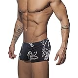 WQZYY&ASDCD Badehose Boardshorts Schwimmhose Herren Push-Up Badehose Low Waist Bademode Bedruckte Bademode Sommermode Bademode Beachwear Surfen Auf Dem Meer-Schwarz_L