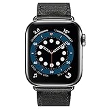 Kompatibel mit Apple Watch Armband 38/40/41mm 42/44/45mm, viele Farben von Top Slim Leder Frauen Männer Ersatzband für iWatch SE Serie 7/6/5/4/3/2/1 (38mm/40mm/41mm, Schwarz)