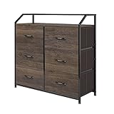 Kommode Schrank mit 6 Schubladen aus Stoff Sideboard Holz Aufbewahrung Organizer für Schlafzimmer Kinderzimmer Flur Vintage braun 83,2x30x80cm (Hellbraun)