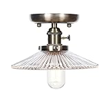 Kangl Retro Industrielle Regenschirmform Unterputz Deckenleuchte,Vintage Klassische Gestreifte Glas Balkon Dekor Deckenlampe,Bronze Finish Mit Schalter,Für Passway Esszimmer Schlafzimmer W