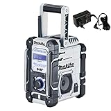 Makita Akku-Baustellenradio DMR112W (Radio für Baustelle, 7,2V - 18V, Bluetooth, IP64, inkl. Steckernetzteil) Schwarz, Weiß