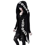 LUNULE Damen Gothic Strickjacke Jahrgang Punk Kapuzenpullover Halloween Karneval Kostüm für Frauen Lange Slim Kapuzenjacke Lange Ärmel Winterjacke Damenjacke Freizeitjacken Hoodie Jacke Kostü