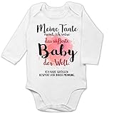 Shirtracer Baby Strampler Mädchen & Junge - Meine Tante Meint, ich wäre das süßeste Baby der Welt. - 12/18 Monate - Weiß - tanten Strampler - BZ30 - Baby Body Lang