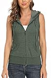 MISS MOLY Ärmellos Sweatjacke Damen Weste Hoodie Shirt mit Reissverschluss Kurzarmjacken Sweatshirt Large, Grü