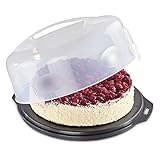 Xavax Kuchen-Transportbox rund mit Deckel (Kuchenbehälter 31,5 cm Durchmesser, Innenhöhe 8 cm, Kuchenbox mit Stückeinteilungshilfe, Party- und Tortenbutler, Tortenplatte)