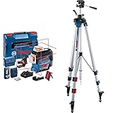 Bosch Professional 12V System Linienlaser GLL 3-80 C (1x Akku 12V, roter Laser, max. 30 m) & Baustativ für Laser und Nivelliergeräte BT 250 (Höhe: 97,5–250 cm, Gewinde: 1/4 Zoll)