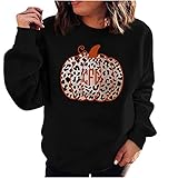 AMhomely Damen Langarmshirts Tuniken für Damen Tops Blusen Frauen Vintage Lose Rundhals Halloween Pumpkin Spice Pullover Frühling Vintage Sw