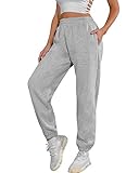 heekpek Jogginghose Damen Baumwolle Sporthose Damen Lang Sweatpants Lässige Lose Freizeithose Damen Lang für Gym Trainings, Hellgrau, S