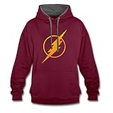 Spreadshirt DC Comics Justice League Flash Logo Kontrast Hoodie, M, Weinrot/