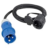 as - Schwabe CEE-Adapterleitung Caravan 1,5 m, 250 V CEE-Stecker und Schutzkontaktkupplung, Wohnmobil Zubehör mit Schutzkappe, 3-polige Leitung, IP44, Made in Germany, Blau, 60488