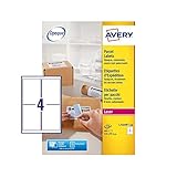 Avery L7169B Selbstklebende Paketetiketten, Laserdrucker, 4 Etiketten pro A4-Blatt, 400 Etiketten, BlockO