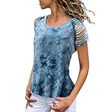 Kurzärmeliges Oberteil mit Rundhalsausschnitt für Damen, lässig, Sommer-T-Shirt, atmungsaktiv und leicht, CBK05#Blue, 38