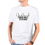 JUNIWORDS Herren T-Shirt mit rundem Ausschnitt -'Ja ich bin süß aber voll psycho!' - große Auswahl an Motiven - Größe: L - Farbe: Weiß
