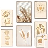 BLATT PAPIER® 6er Boho Bilder Set Pampasgras (2x A3, 4x A4) Wandbilder, Poster Set - Bilder Beige, Poster Set Beige - Poster Pampasgras - Poster Boho - Bilder Tumblr - OHNE R