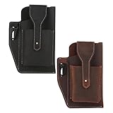 Retro Gürtel Taille Herren Tasche, Echtleder, Herren S Handy Gürteltasche Retro Loop Taille Inhaber Pouch Case, Herren Müssen Gürtel Loop Multitool Scheide Mit Key Holder (Schwarz+Dunkelbraun)