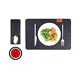 Filz Platzdeckchen Set 18 Stück Rutschfest Hitzebeständig Waschbar Tischsets 6 Abwischbare Tischsets Untersetzer Teller Bestecktasche Filz für Esszimmer Küche Restaurant Haltbarkeit und Schö