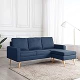 Susany 3-Sitzer Sofa mit Hocker Polstersofa Loungesofa Stoffsofa Sitzmöbel Wohnzimmersofa Sofagarnitur Blau S