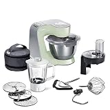 Bosch Küchenmaschine MUM5 CreationLine MUM58MG60, Edelstahl-Schüssel 3,9 L, Glasmixer 0,8 L, Planetenrührwerk, Profi-Knethaken, Schnee-, Silikonbesen, Durchlaufschnitzler, 3 Scheiben, 1000 W,