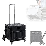 HIMABeauty Einkaufstrolley Klappbar, 8 Rädern Treppensteiger Shopping Trolley, Tragbar Transportkiste Mit Teleskop-Griff, Einkaufsroller Trolly, Transportwagen Für Supermarkt Camping Farm,Schw