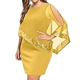 Cocktailkleid Damen Chiffon Cape Ärmeln Bodycon Mini Bleistiftkleid mit Pailletten Überlagerung