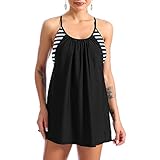 Durio Tankini für Damen Tankini Damen Bauchweg Bademode Top Bandeau Mit Hotpants Set Badeanzug Schwarz 40-42