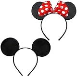Hatstar Doppelpack mit Maus Haarreifen | Maus Ohren mit roter Schleife und weißen Punkten & Maus Ohren in schwarz für Kinder und Erw