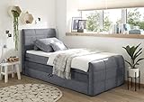 MöbisandMore Designer Boxspringbett Boxspringbett Lara 120x200 cm mit Bettkasten | - Grau | Härtegrad bis 115 KG | 7-Zonen-Tonnentaschenfederkern Deluxe Matratzen | Komfort Topper 4 cm (Anthrazit)