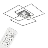 Briloner Leuchten - LED Deckenleuchte, Deckenlampe dimmbar, inkl. Fernbedienung, Farbtemperatursteuerung, Nachtlichtfunktion, Timer, 52 Watt, 4.800 Lumen, Chrom-Alu, 703x703x100mm (LxBxH), 3097-018