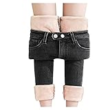 JIAYOUA Thermojeans Damen Winter Jeanshose Vintage Stretch Verdickte Denim Hose Freizeithose Frauen Große Größe Plüsch Warme Hohe Taille Strumpfhose Outdoor Gefüttert Dicke Sweatp