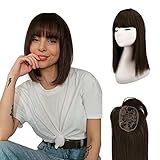 FESHFEN Haarteil Topper mit Bangs, Clip in Toppers Extensions Straight Synthetische Toupet für Frauen Gerade Haarverlängerung Pony Toupee Perücken Haarteile Toppers, 35