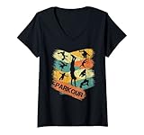 Damen Retro Parkour Shirt für Jungen Silhouette Vintage Free T-Shirt mit V