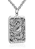 990 Sterling Silber Drache Anhänger Halskette, Sechs-Wort-Mantra Anhänger Halskette herrschsüchtige Herrenschmuck Set Kette Anhänger + Sterling Silber Halskette，Silberwaren-Pendant+chainlength50