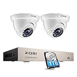 ZOSI CCTV 1080P Überwachungskamera Set 4CH H.265+ DVR mit 2 1080P Weiß Dome Kamera CCTV System für Innen und Außen, 1TB Festplatte, 24M IR N